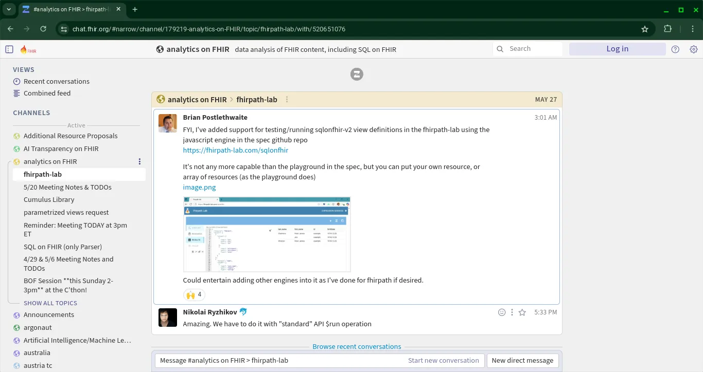 Zulip chat conversation example
