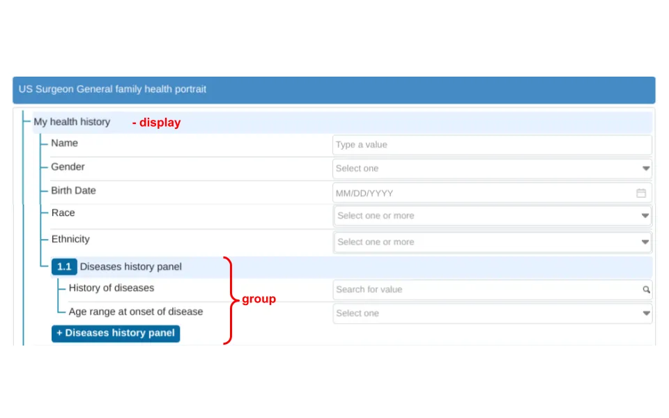 Display and Group Elements in a Questionnaire