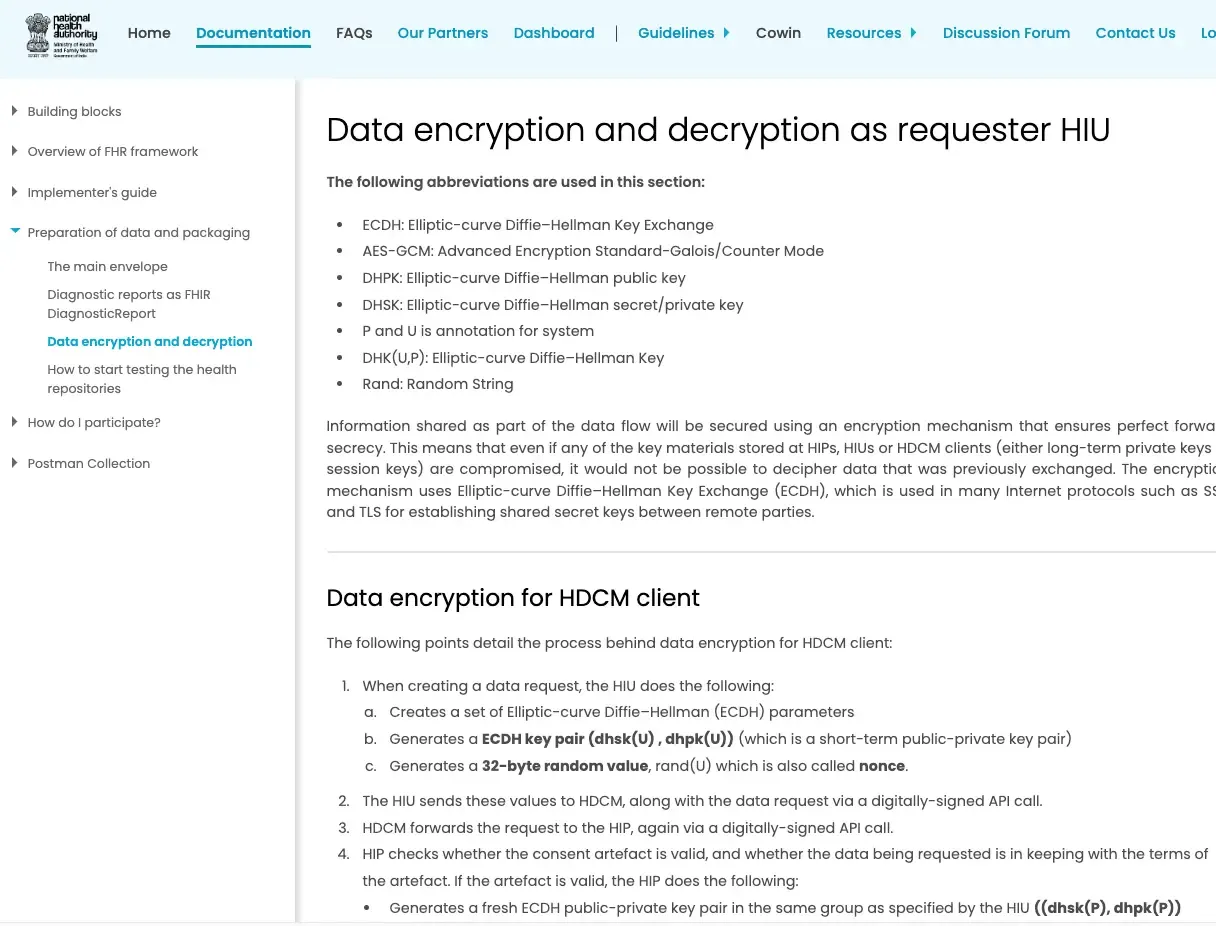 "Instructions" on how to implement encrypt from the ABDM website