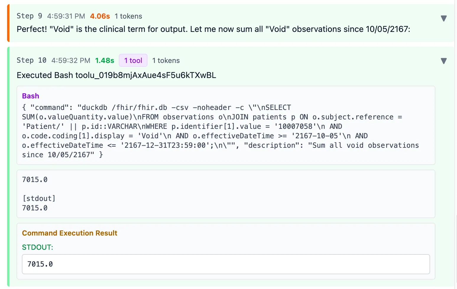 Adding valueQuantity of all Observations matching 'void'