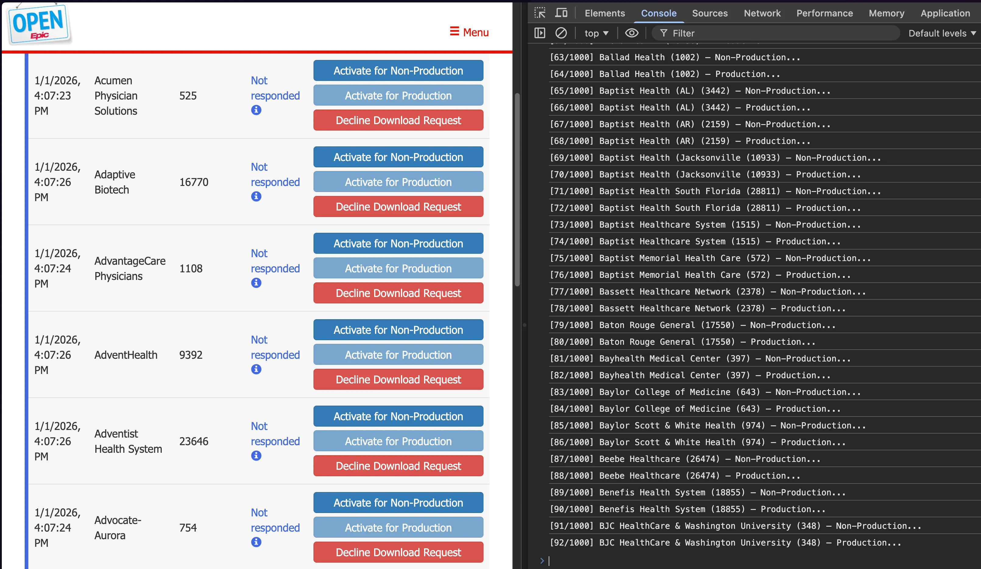 Organisation activation script