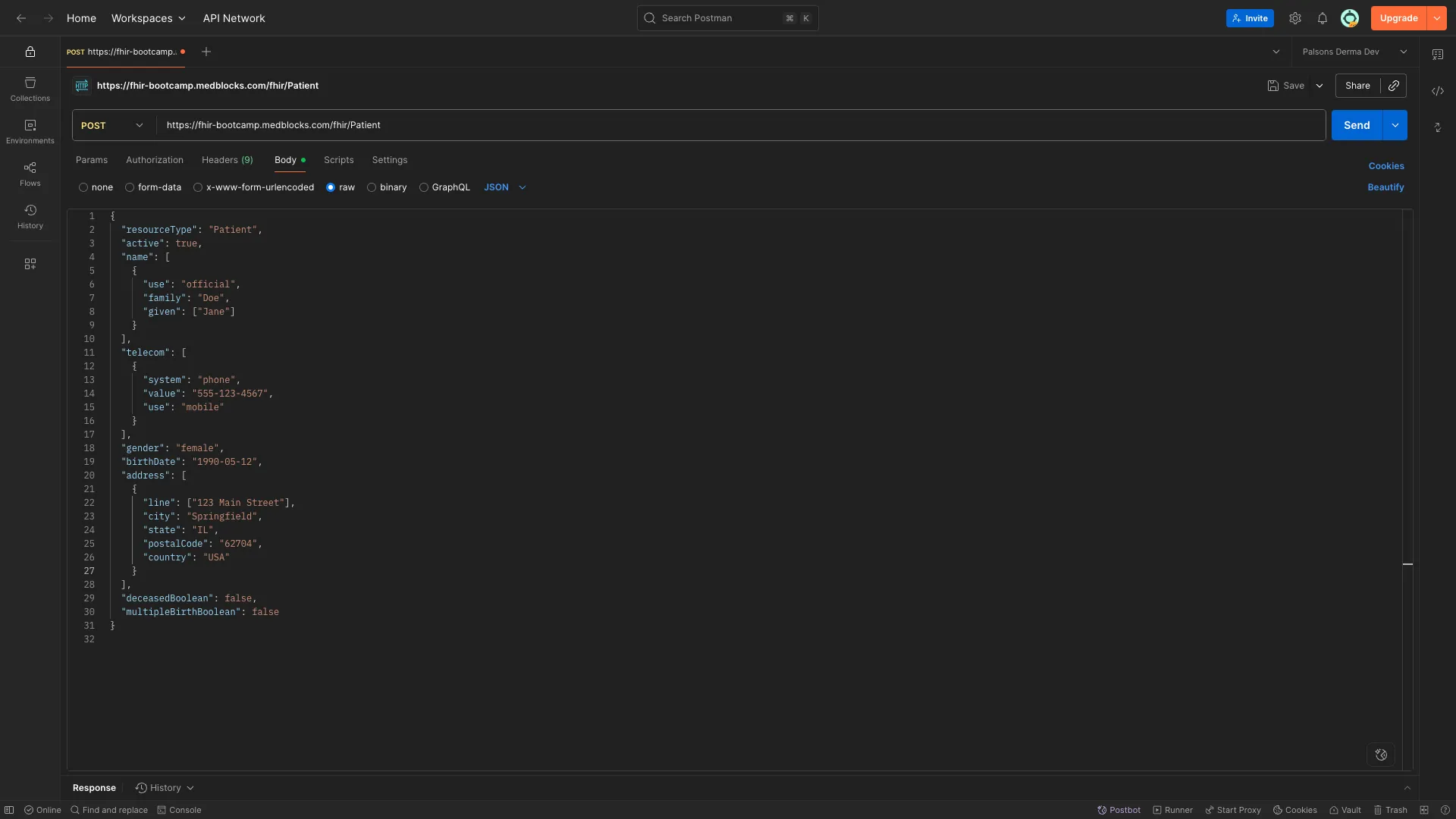 Create a FHIR Patient Resource Exercise Step 2