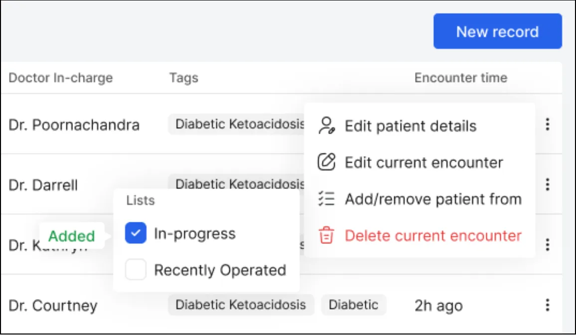 Feedback on adding patient to list