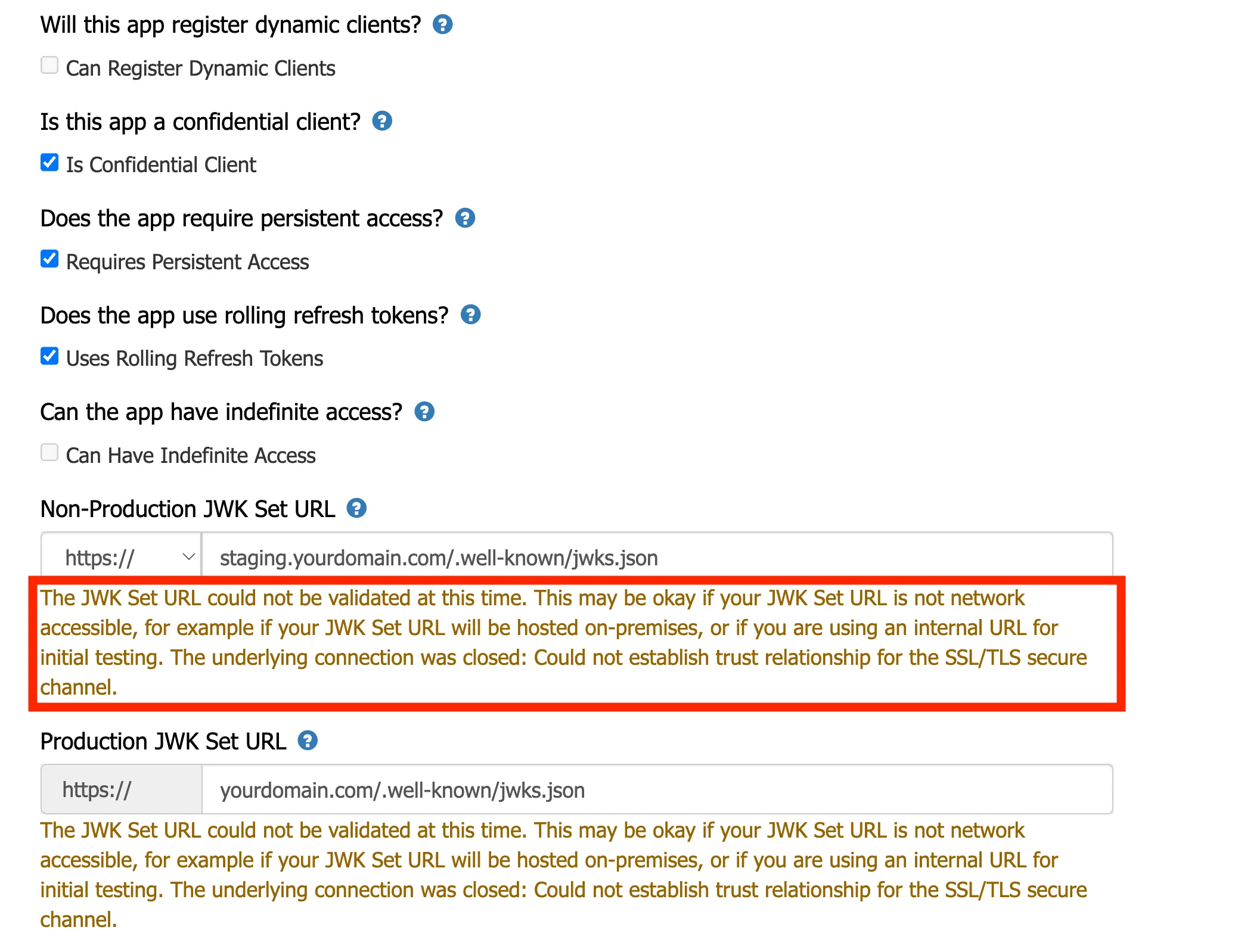 JWKS validation warning