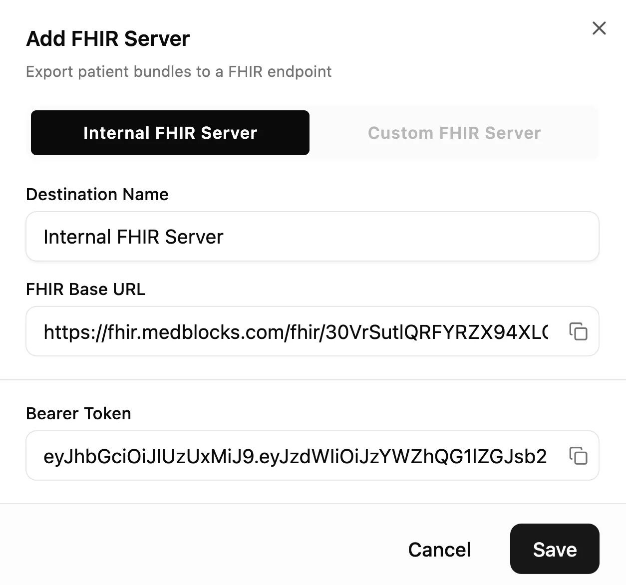 fhir server base url and token