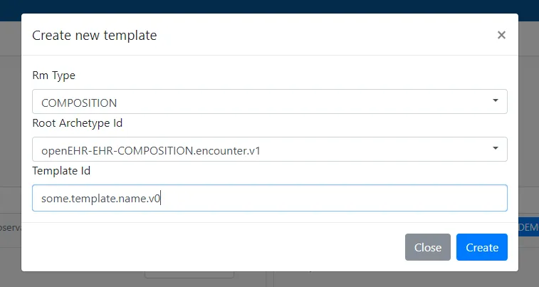 Archetype designer create template dialog box
