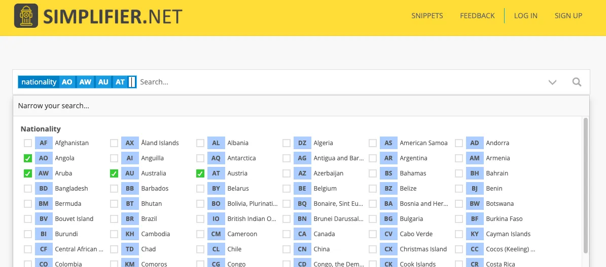 simplifier.net search using nationality