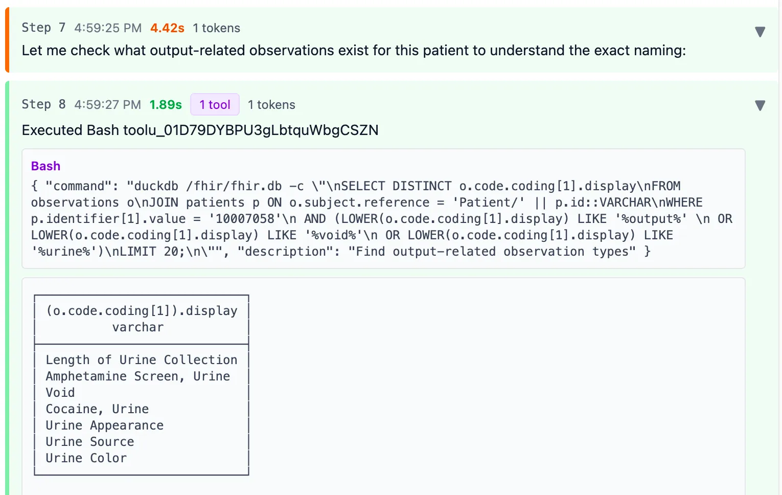 Searching for codes containing 'output', 'void', or 'urine'
