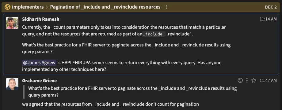 Discussion about _count parameter with _include on the FHIR community page