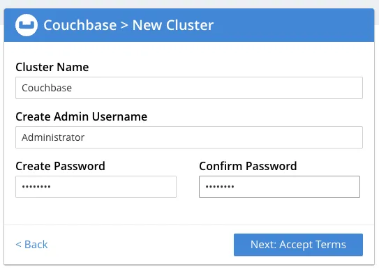 Couchbase Server Create New Cluster Form
