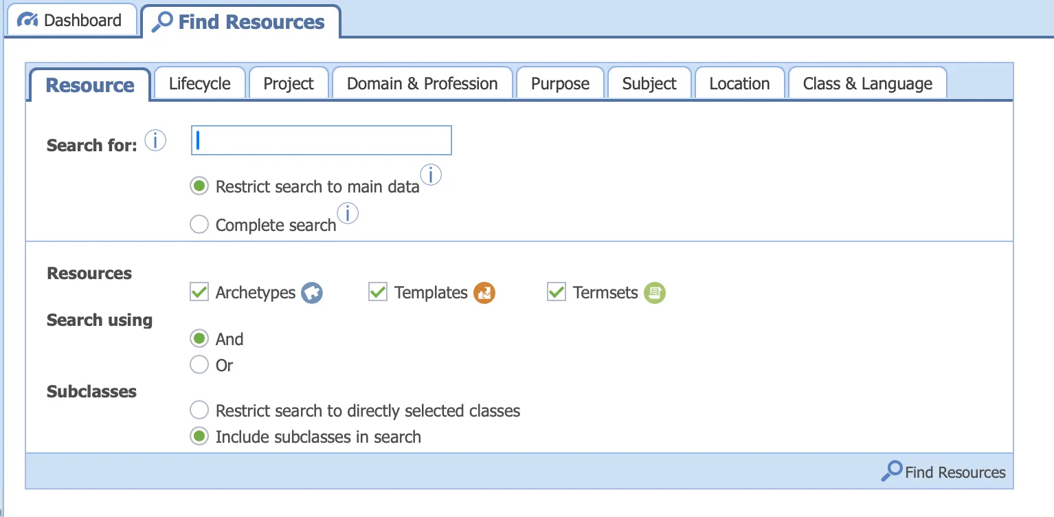 Find Resources Tab